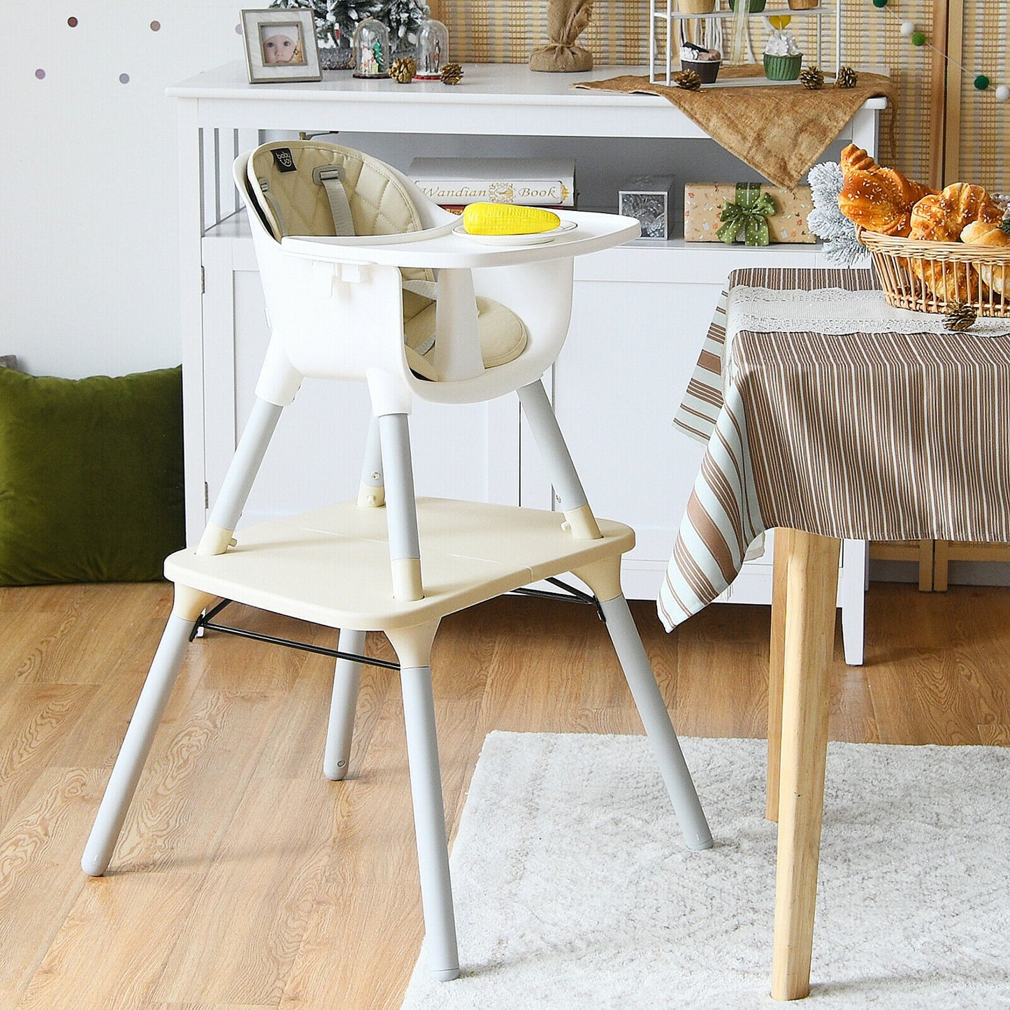 4-in-1 Convertible Baby High Chair with PU Cushion