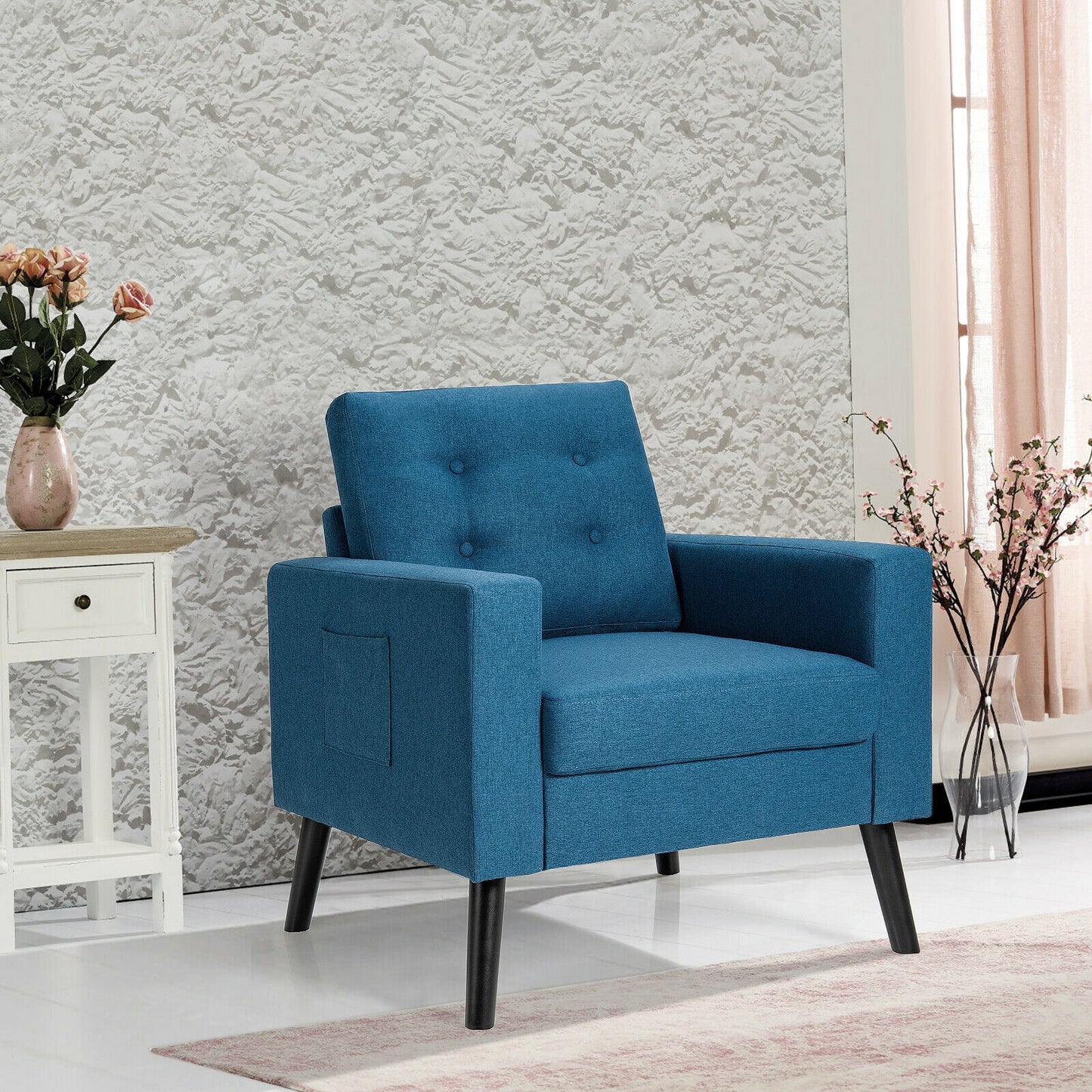 Mid-Century Upholstered Armchair with Rubber Wood Legs