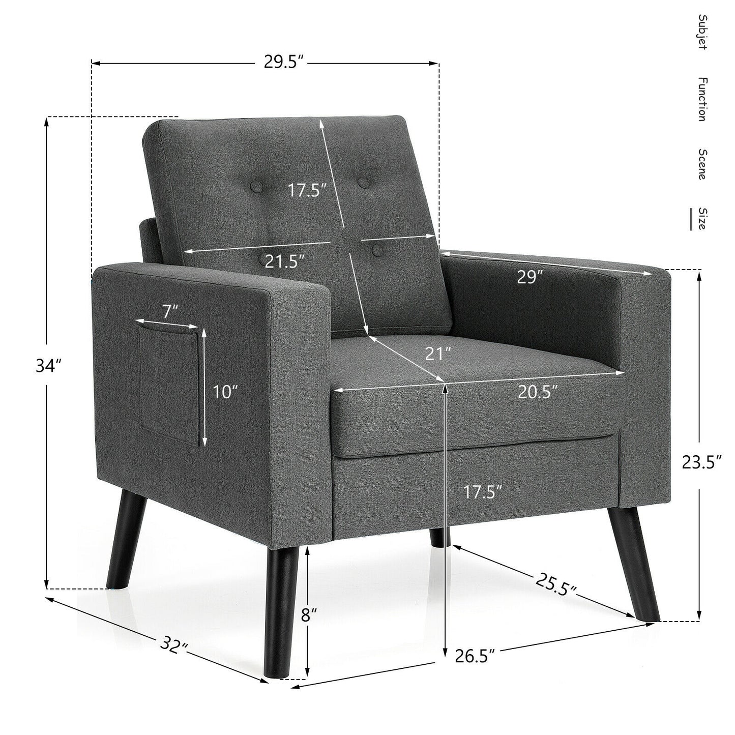 Mid-Century Upholstered Armchair with Rubber Wood Legs