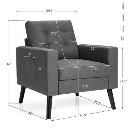 Mid-Century Upholstered Armchair with Rubber Wood Legs