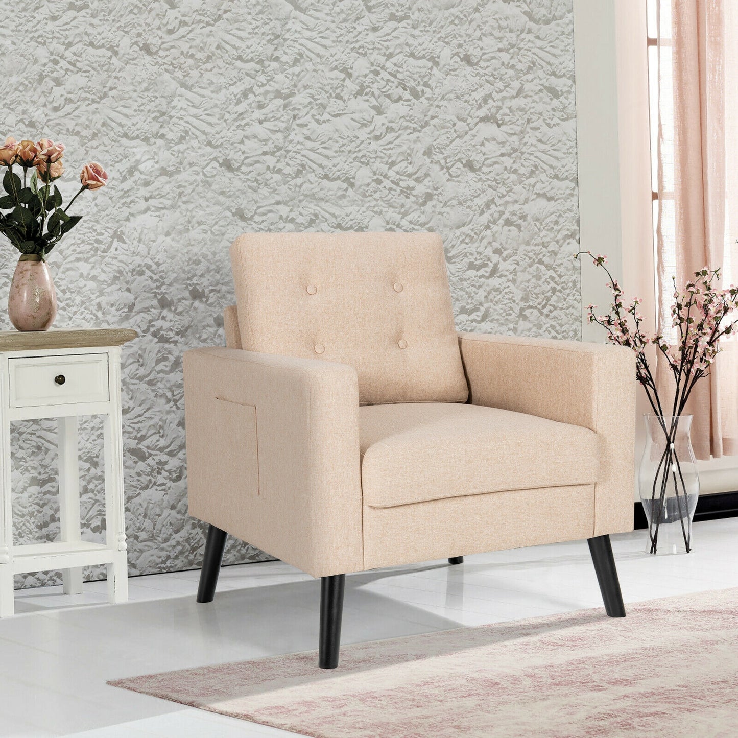 Mid-Century Upholstered Armchair with Rubber Wood Legs