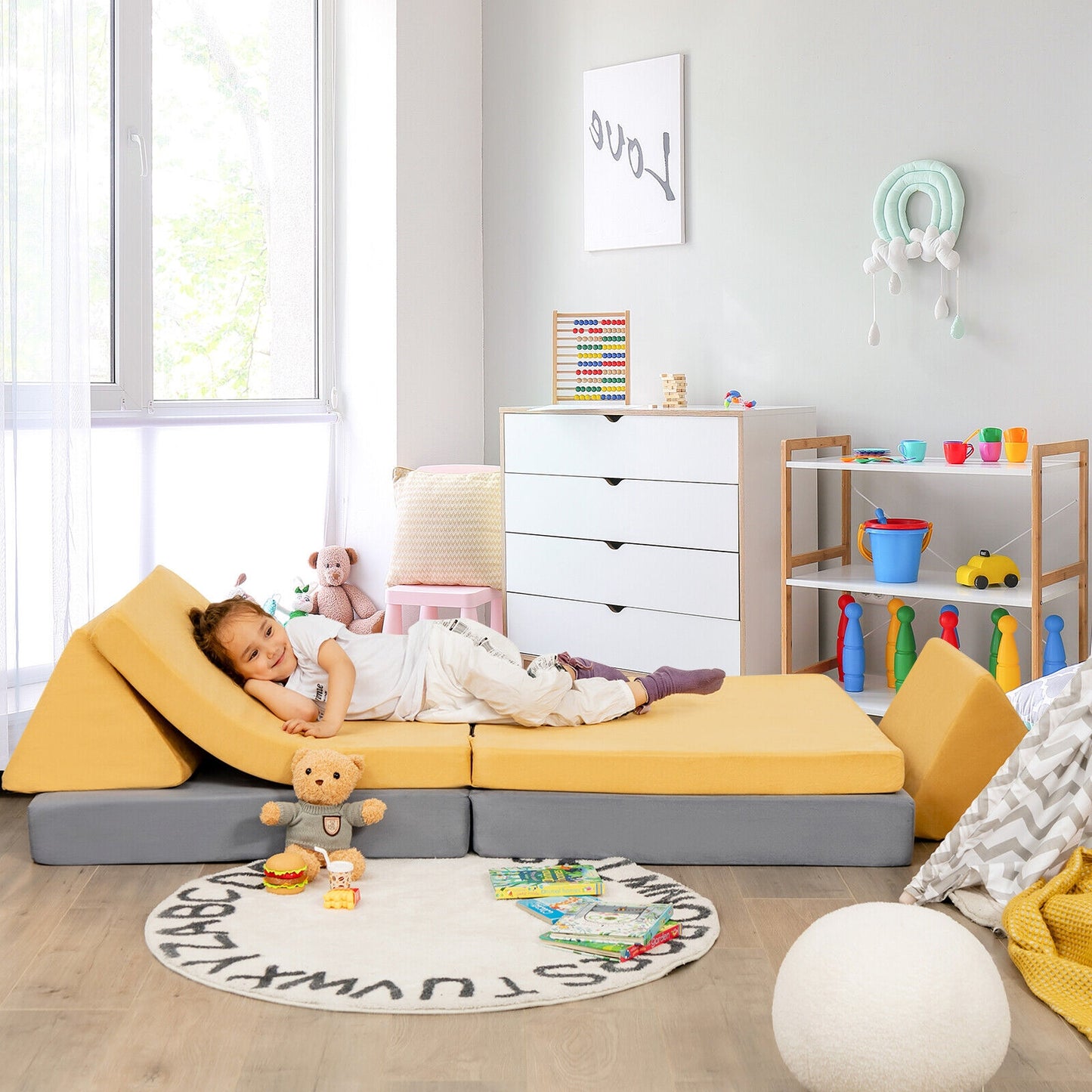 Convertible Kids Couch Set 4-Piece with Folding Mats