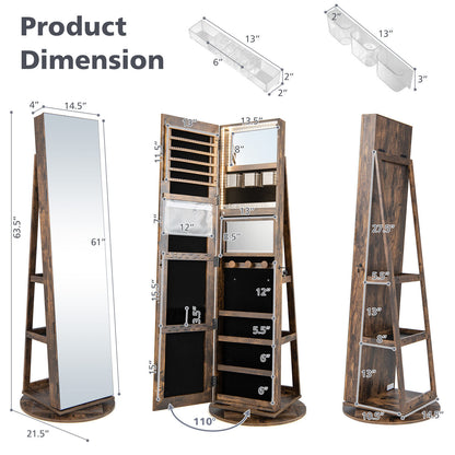 Rotating Mirrored Jewelry Armoire with LED Lighting