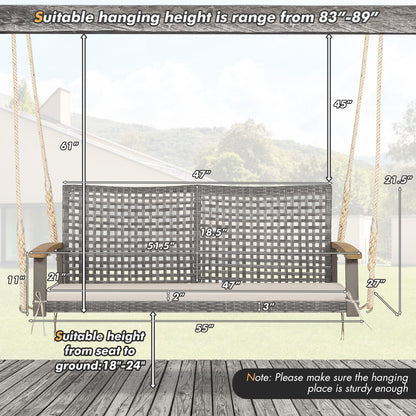 2-Person Wicker Porch Swing Chair with Cushion