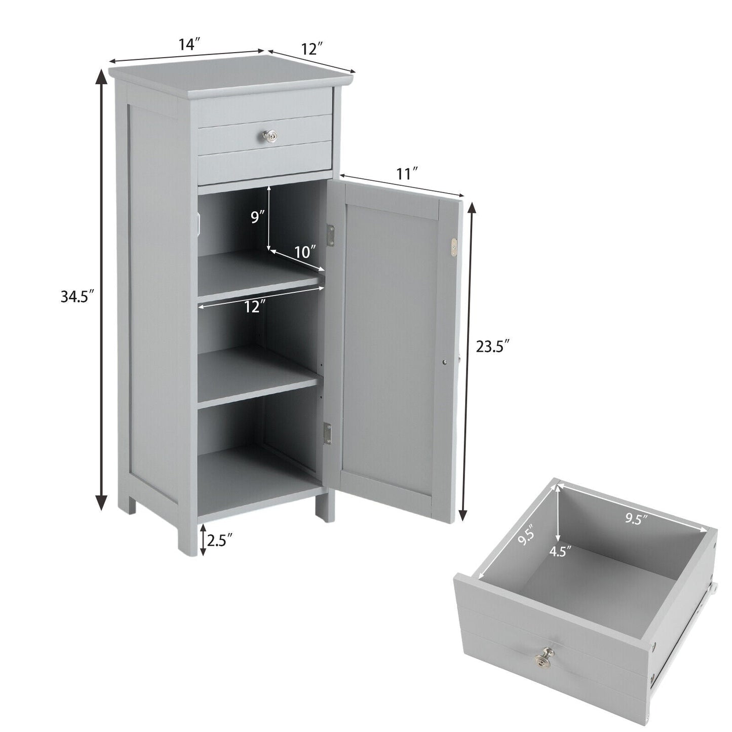Wooden Bathroom Floor Storage Cabinet with Drawer and Shelf
