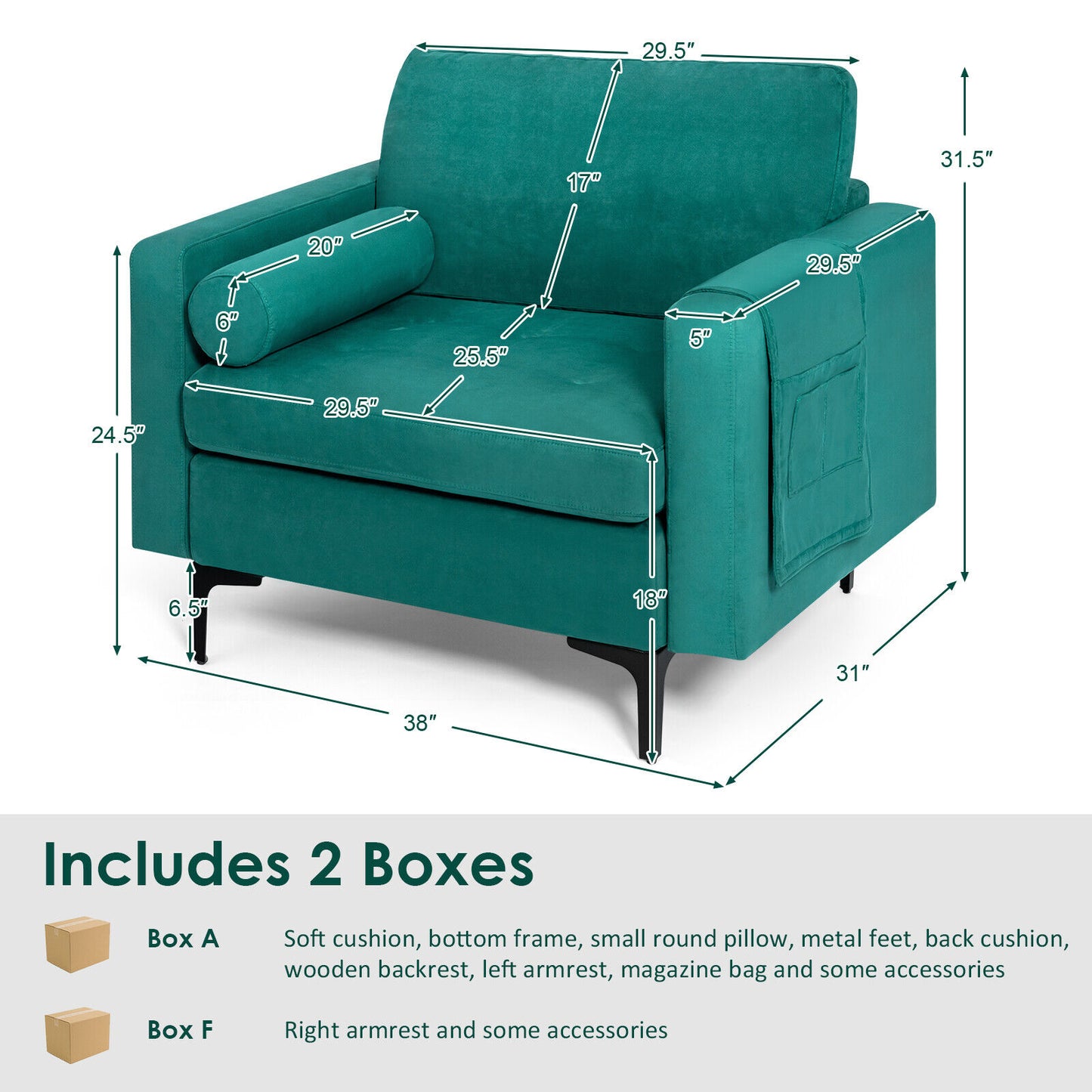 Modular Accent Chair with USB Port & Storage Caddy