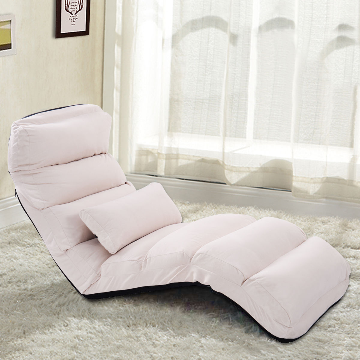 Folding Floor Sofa Chair with Pillow - Adjustable Lounge Bed