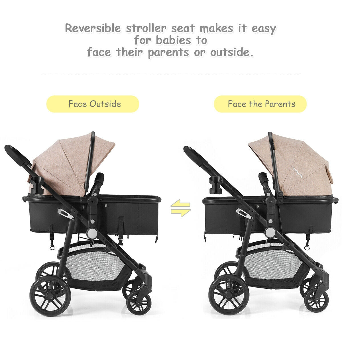 2-in-1 Foldable Baby Stroller with Reversible Seat