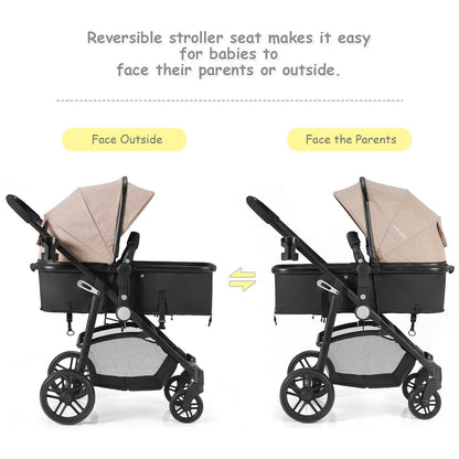 2-in-1 Foldable Baby Stroller with Reversible Seat