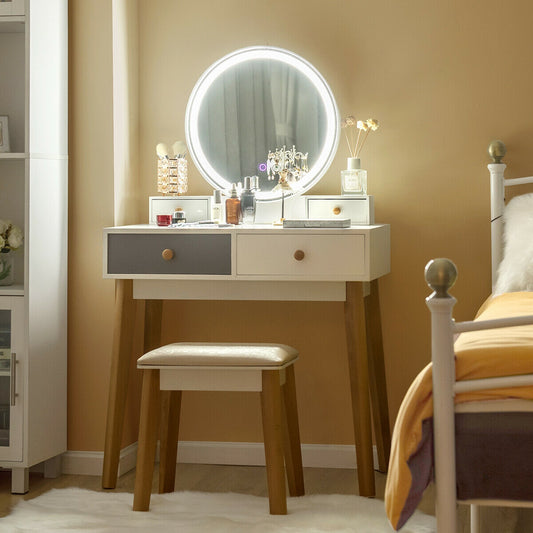 Makeup Vanity Table with Lighted Mirror and 4 Drawers