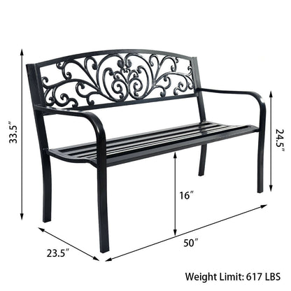 50-Inch Steel Frame Patio Bench with Cast Iron Backrest