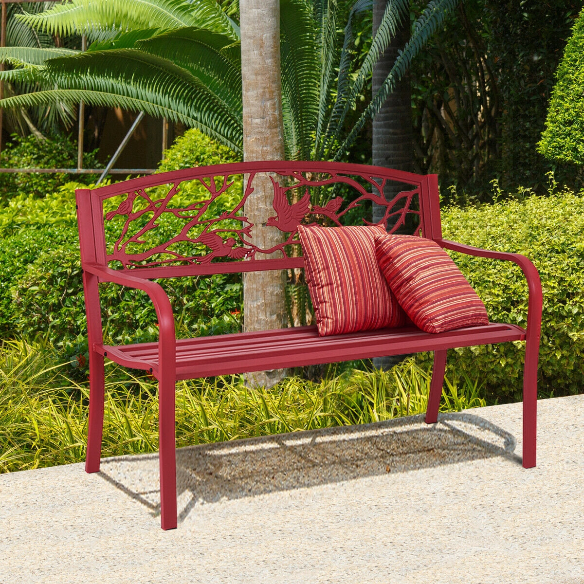 Steel Garden Bench with Cast Iron Back - 500 lb Capacity