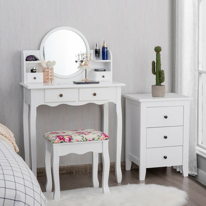 Makeup Vanity Table Set with Oval Mirror and Cushioned Stool