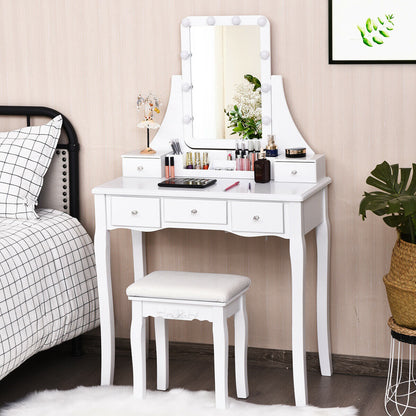 Vanity Table with 10 Dimmable Lights and Cushioned Stool