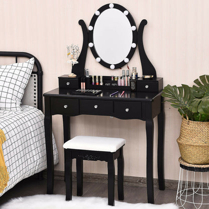 Vanity Table Set with Lighted Mirror and Cushioned Stool