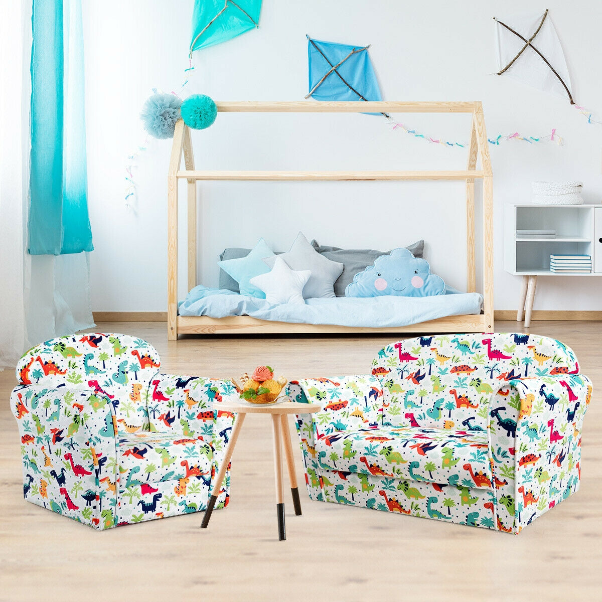 Kids Dinosaur Sofa Double Seat with Armrests