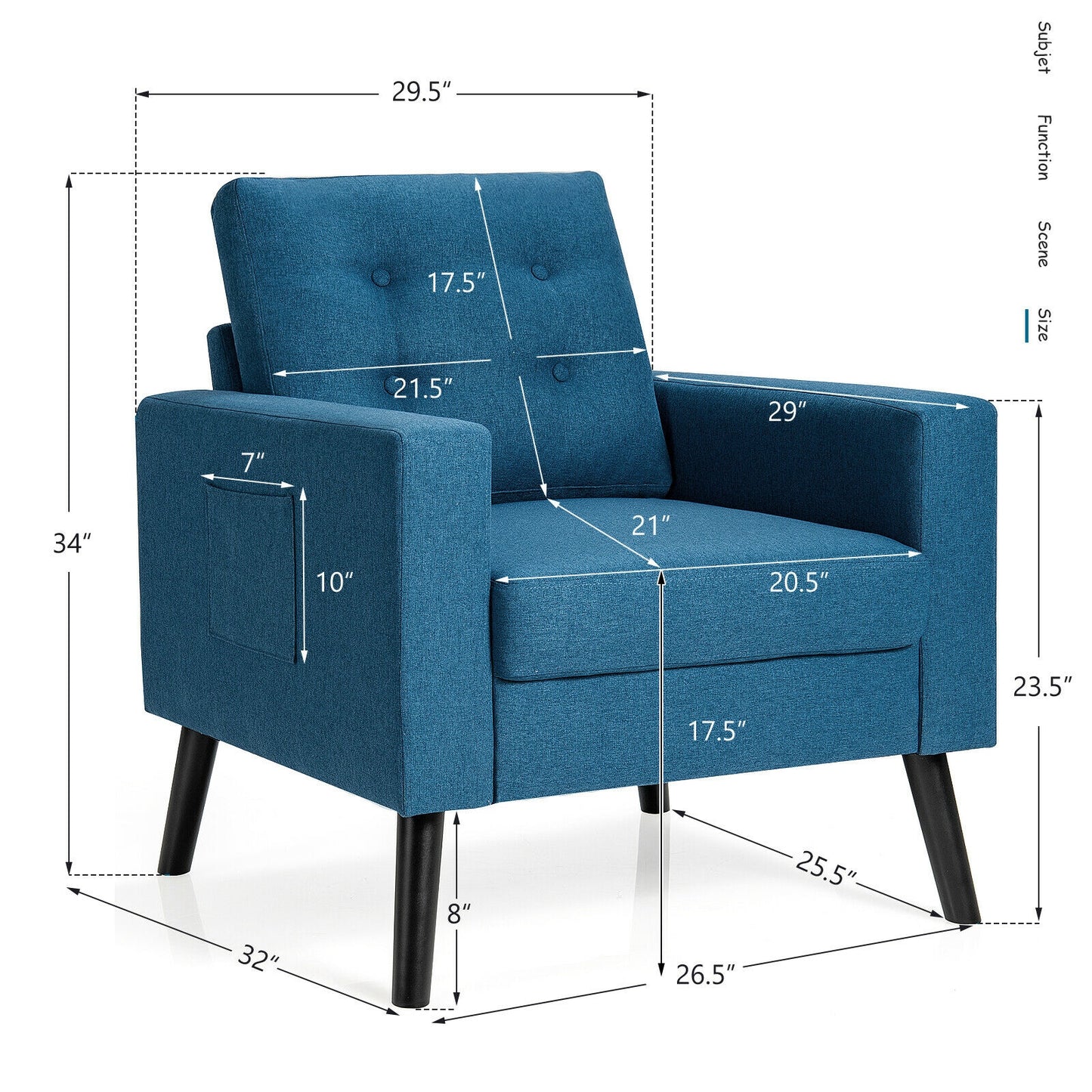 Mid-Century Upholstered Armchair with Rubber Wood Legs