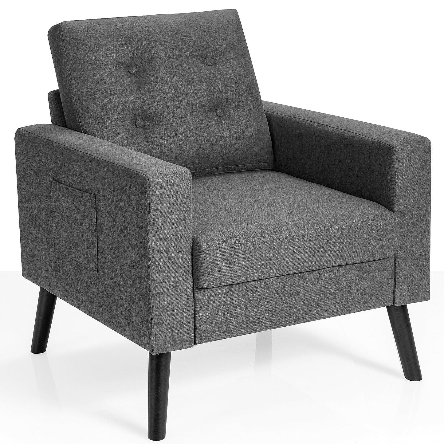 Mid-Century Upholstered Armchair with Rubber Wood Legs