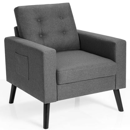 Mid-Century Upholstered Armchair with Rubber Wood Legs