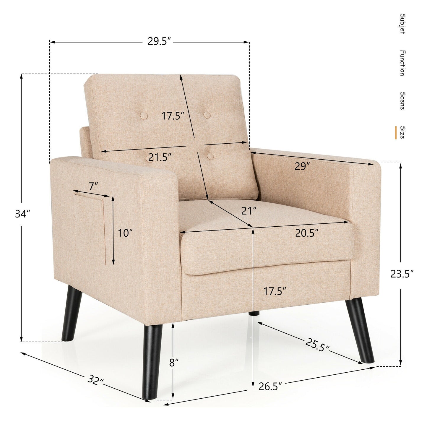Mid-Century Upholstered Armchair with Rubber Wood Legs