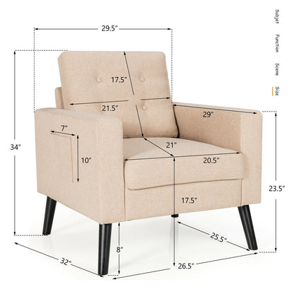 Mid-Century Upholstered Armchair with Rubber Wood Legs