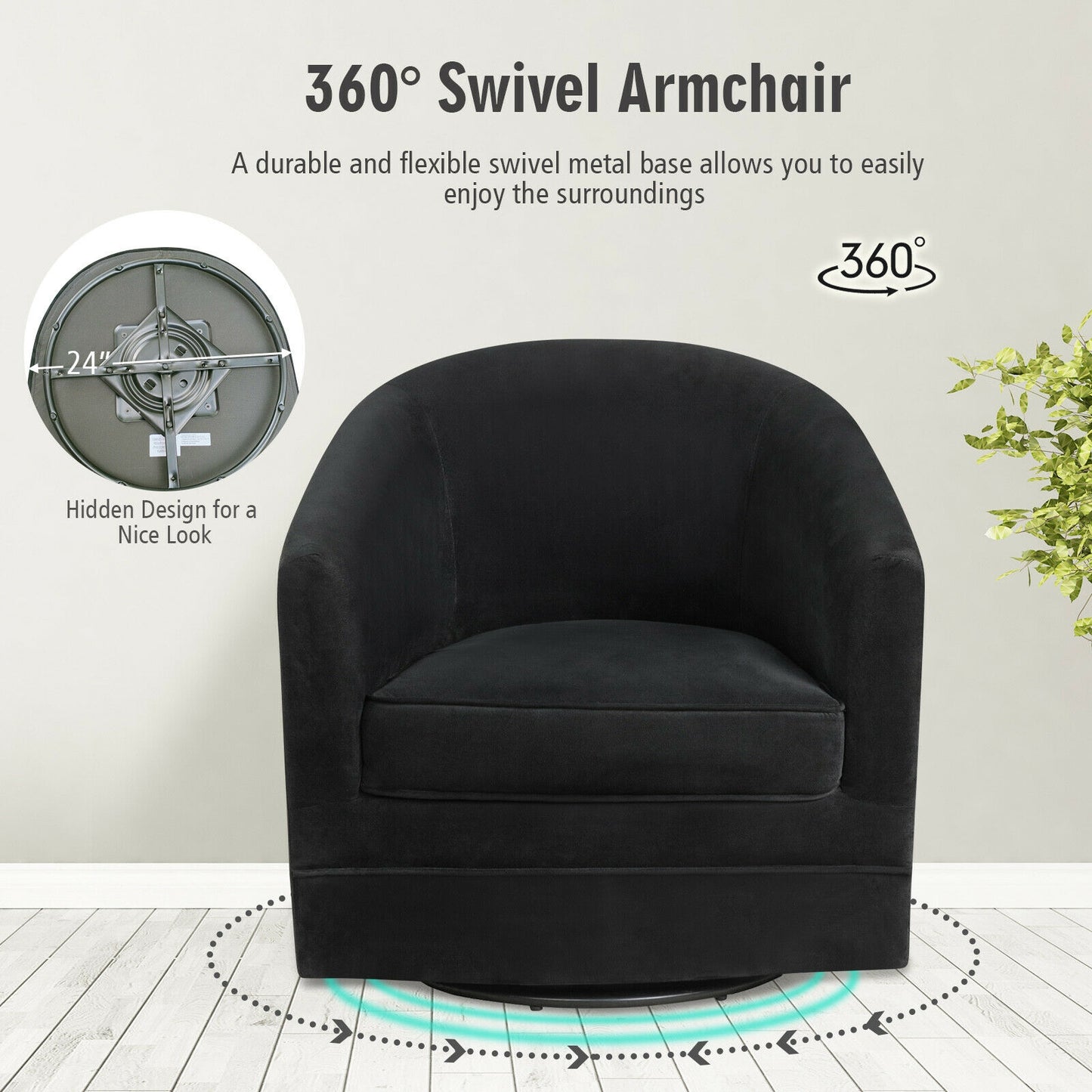Swivel Barrel Accent Chair with 360-Degree Rotation
