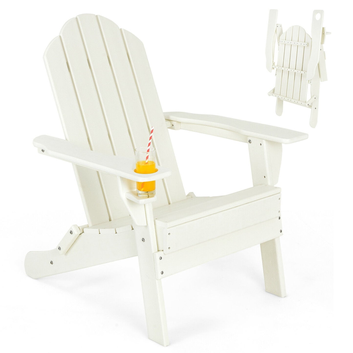 Foldable Adirondack Chair with Cup Holder - Weather Resistant