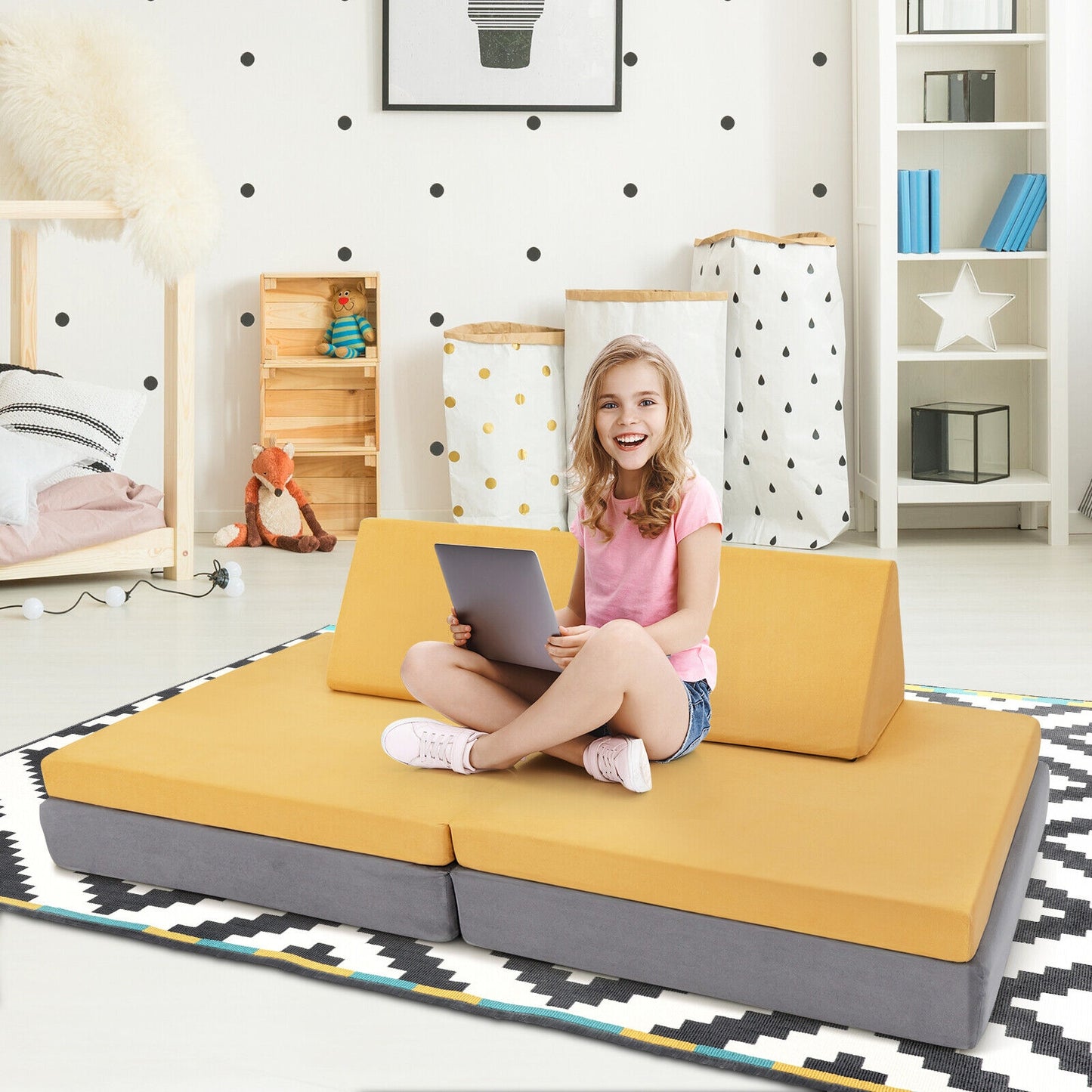 Convertible Kids Couch Set 4-Piece with Folding Mats