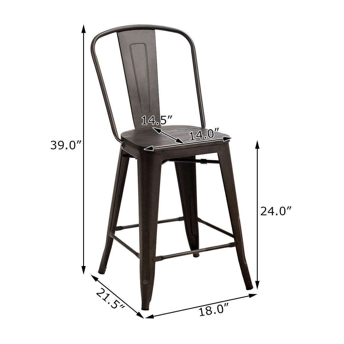 Industrial Metal Counter Stools with Removable Backrests Set of 4