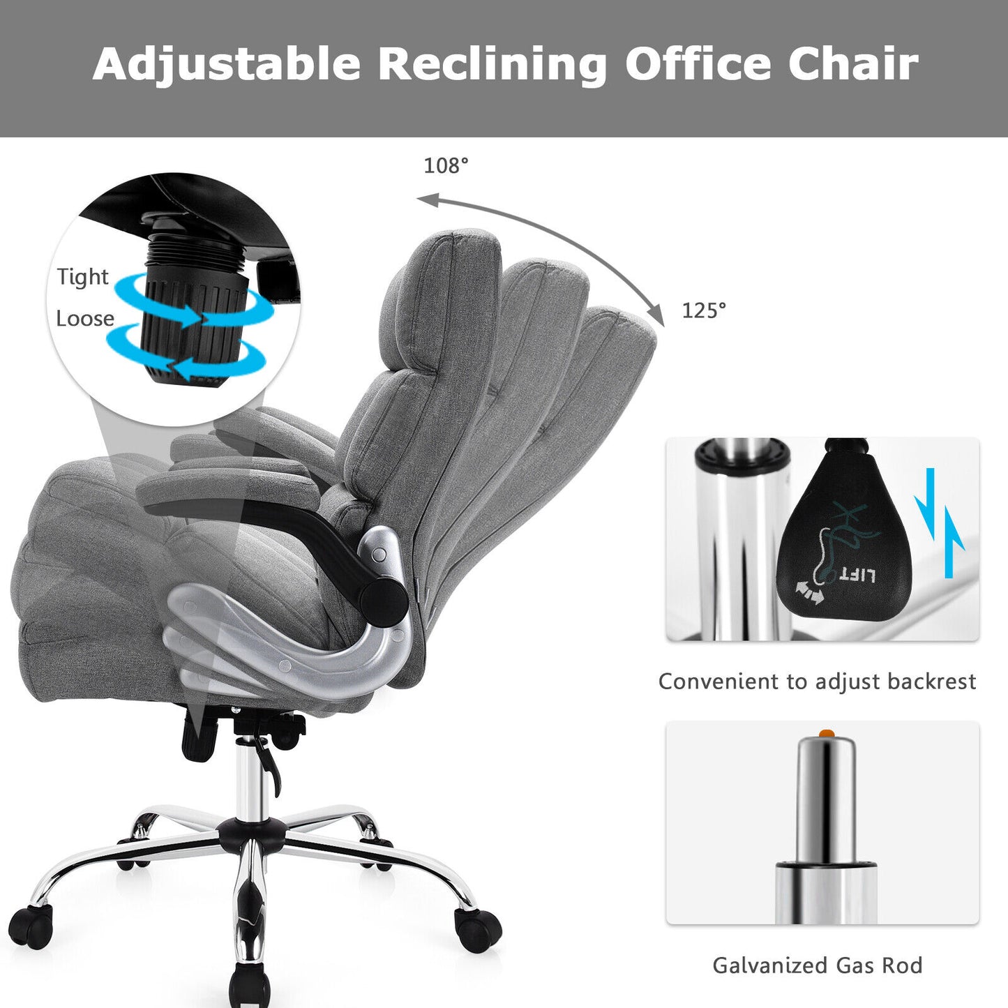 High Back Swivel Office Chair with Flip-Up Arms - 400 lbs