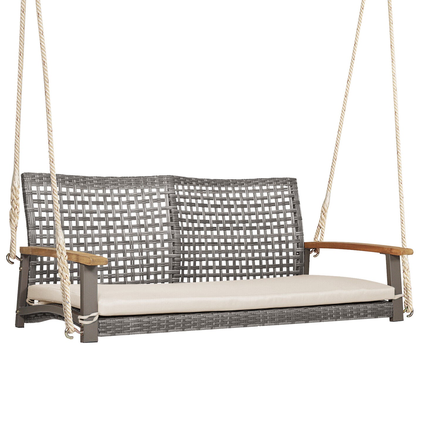 2-Person Wicker Porch Swing Chair with Cushion