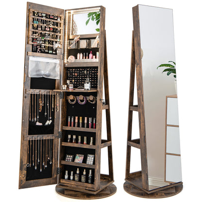 Rotating Mirrored Jewelry Armoire with LED Lighting