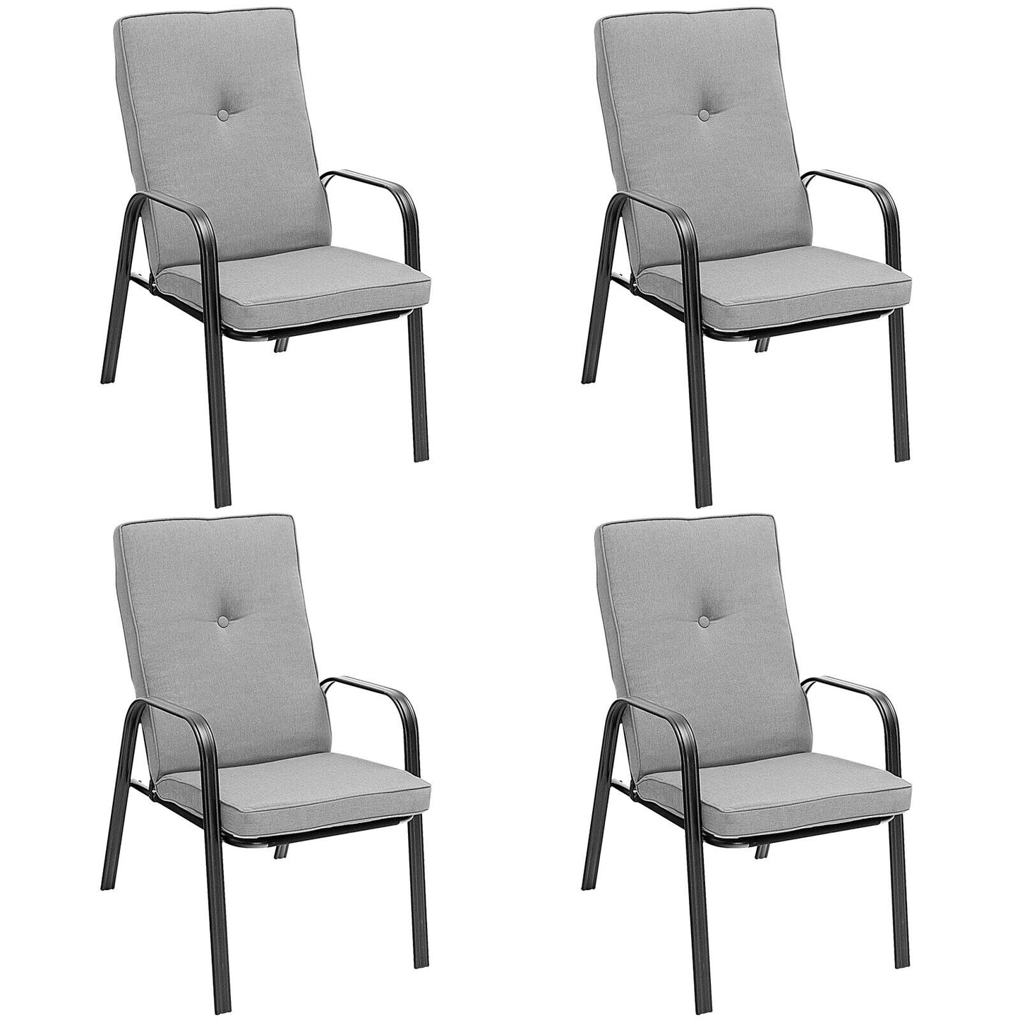 Stackable Patio Dining Chairs Set of 4 with High-Back Cushions