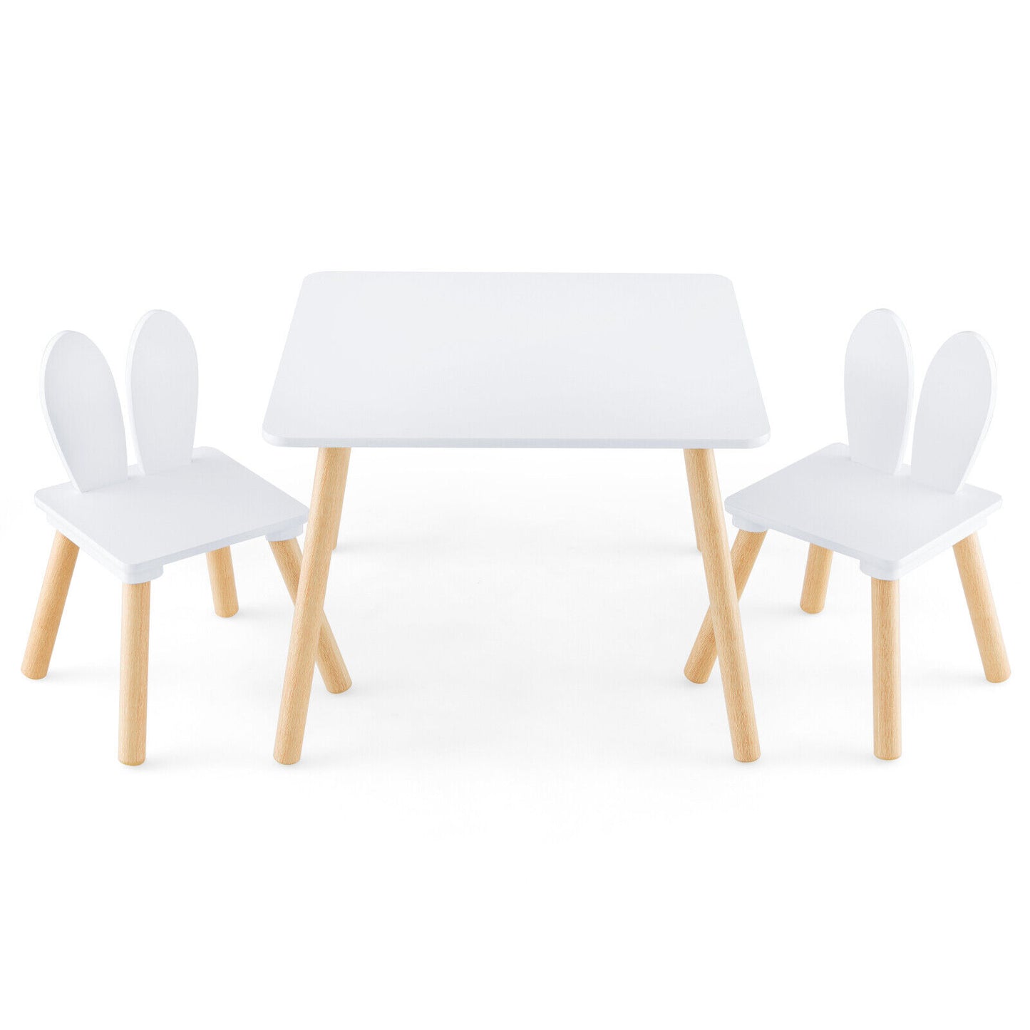 Kids Table and Chair Set with Bunny Ear Backrest - 3 Piece