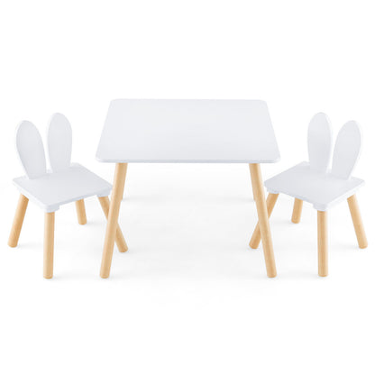 Kids Table and Chair Set with Bunny Ear Backrest - 3 Piece