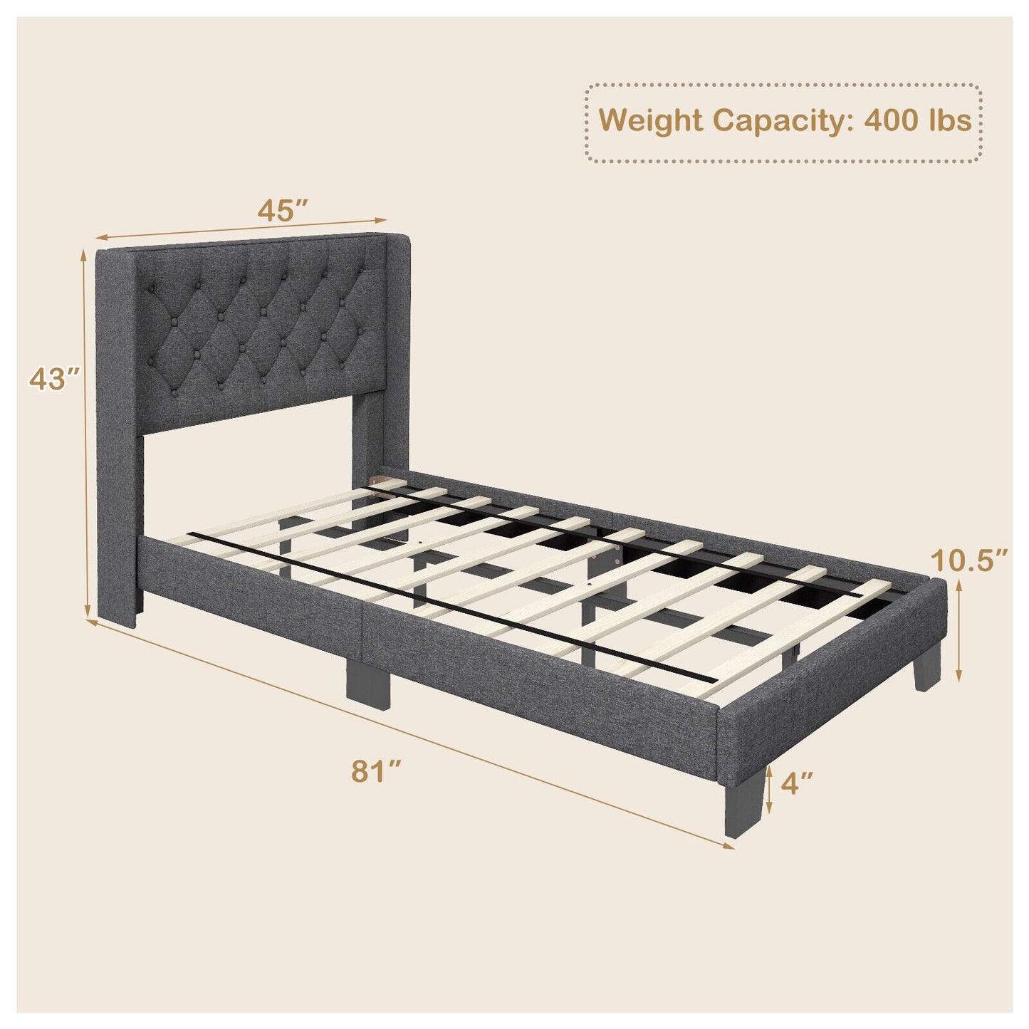 Twin/Full/Queen Size Upholstered Platform Bed with Button Tufted Headboard