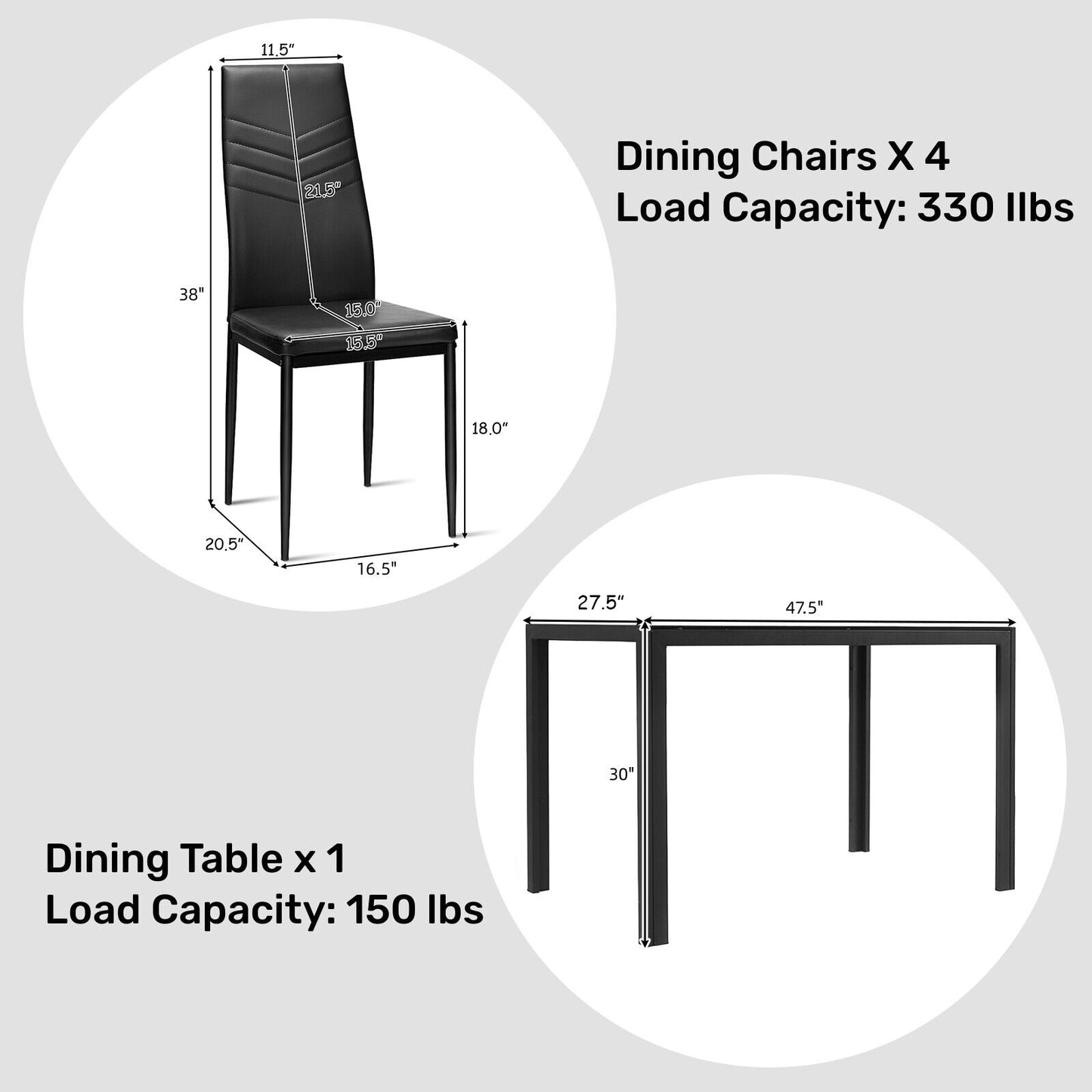 5-Piece Glass Dining Set with Metal Table and 4 Chairs