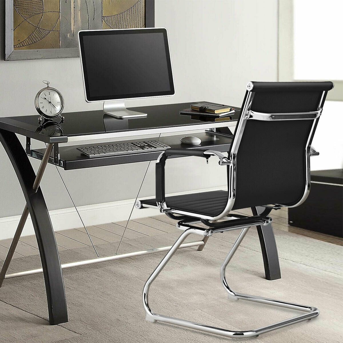 Conference Chair Set of 2 with PU Leather Sled Base