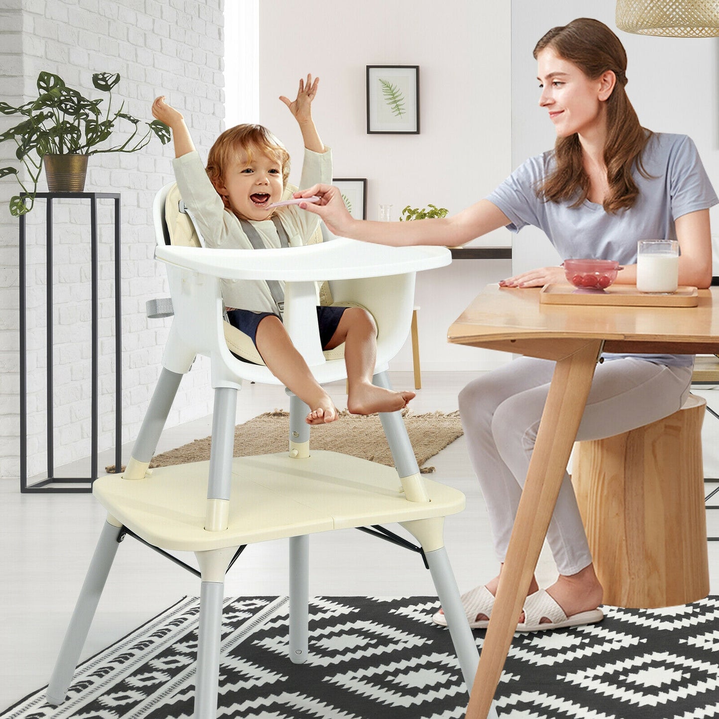 4-in-1 Convertible Baby High Chair with PU Cushion