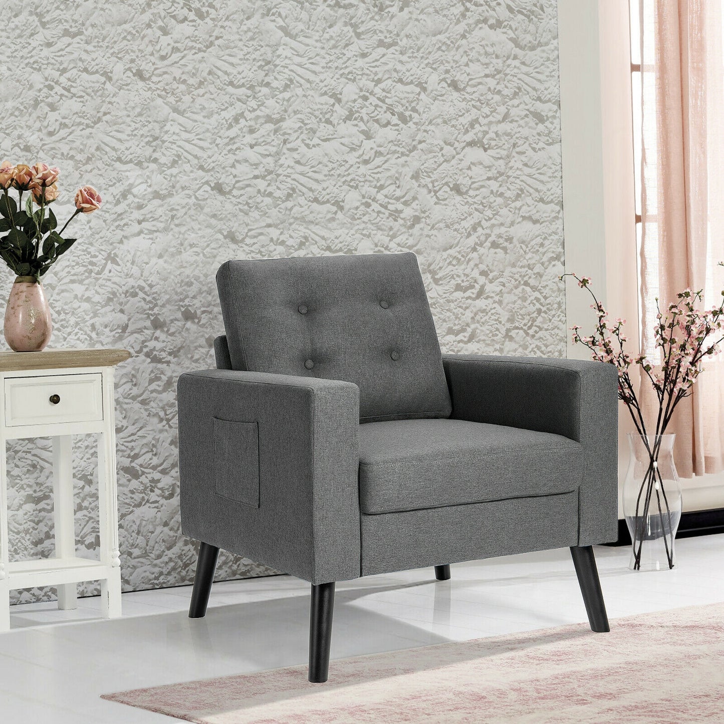 Mid-Century Upholstered Armchair with Rubber Wood Legs