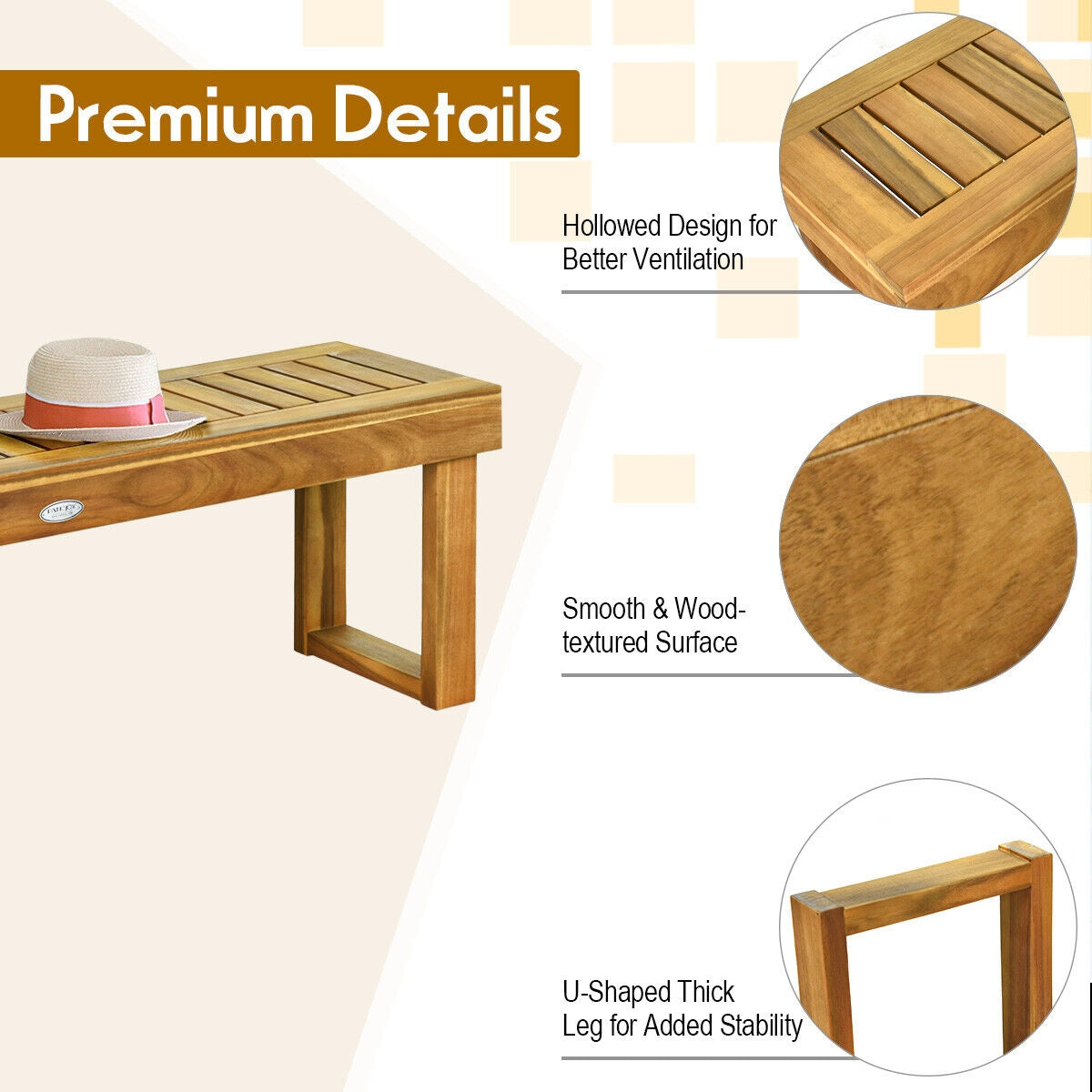 52-Inch Acacia Wood Dining Bench with Slatted Seat