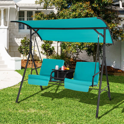 2-Seat Porch Swing with Adjustable Canopy and Cup Holders