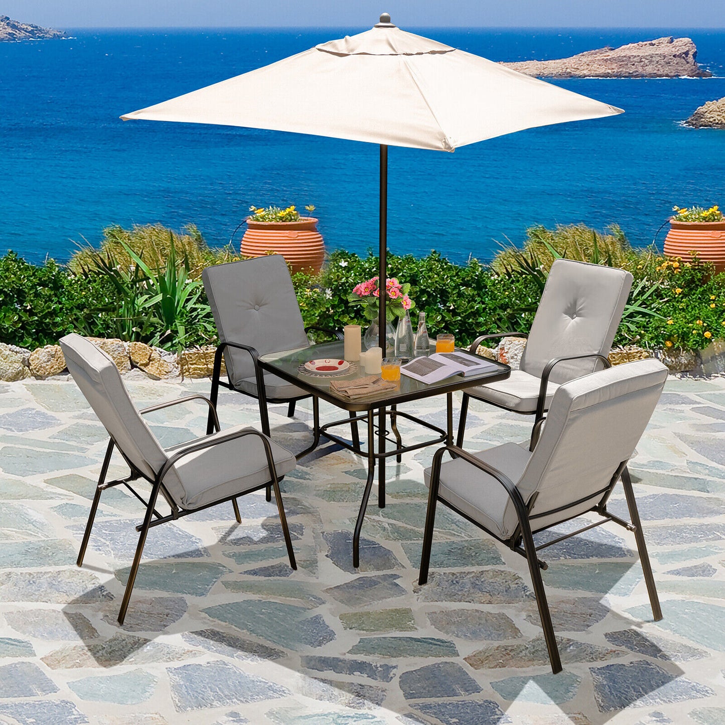 Stackable Patio Dining Chairs Set of 4 with High-Back Cushions