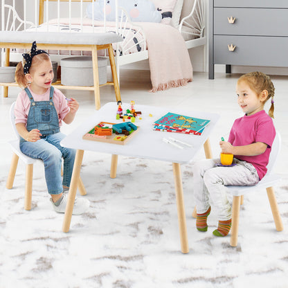 Kids Table and Chair Set with Bunny Ear Backrest - 3 Piece