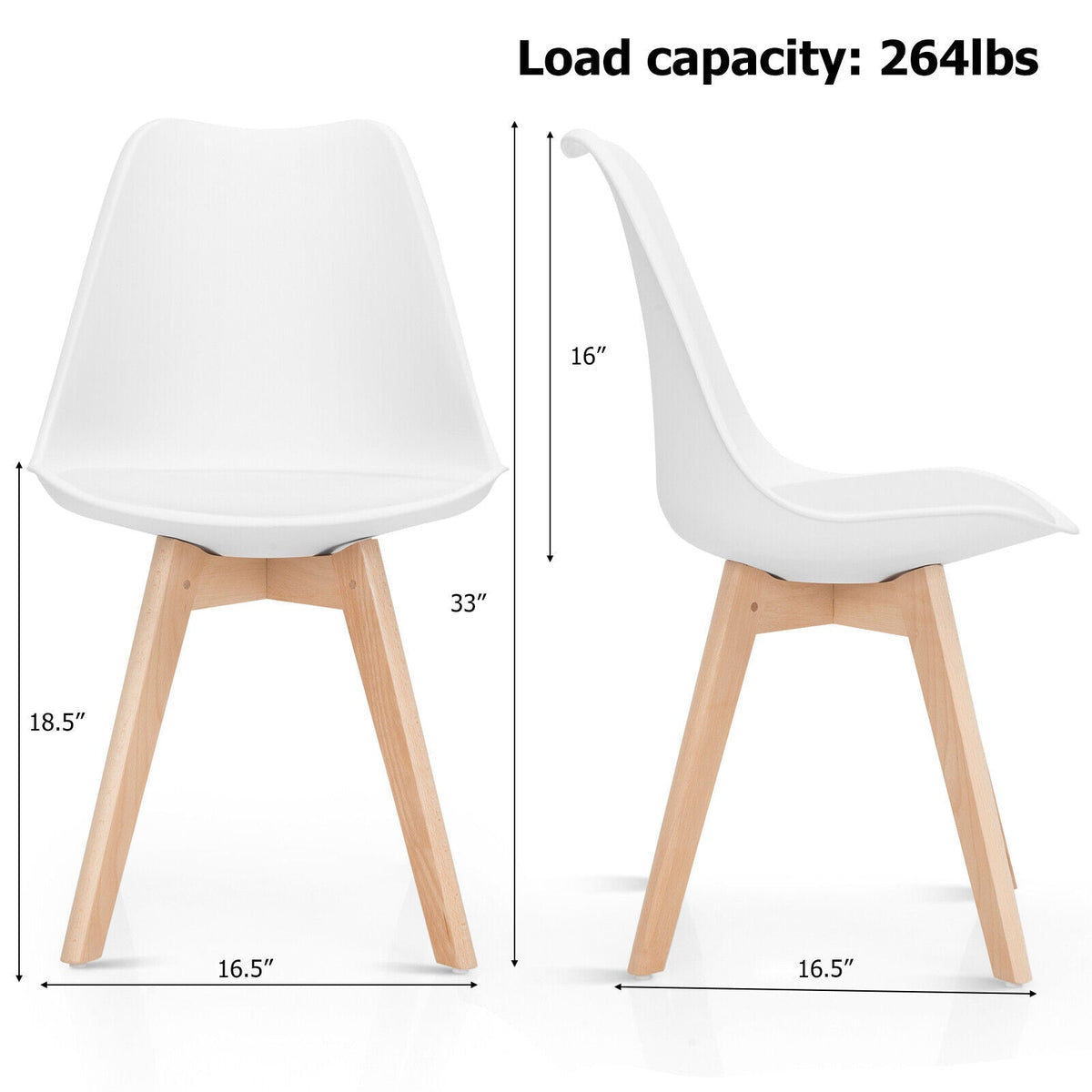 Set of 4 Dining Chairs Mid-Century Modern Shell PU Seat with Wooden Legs