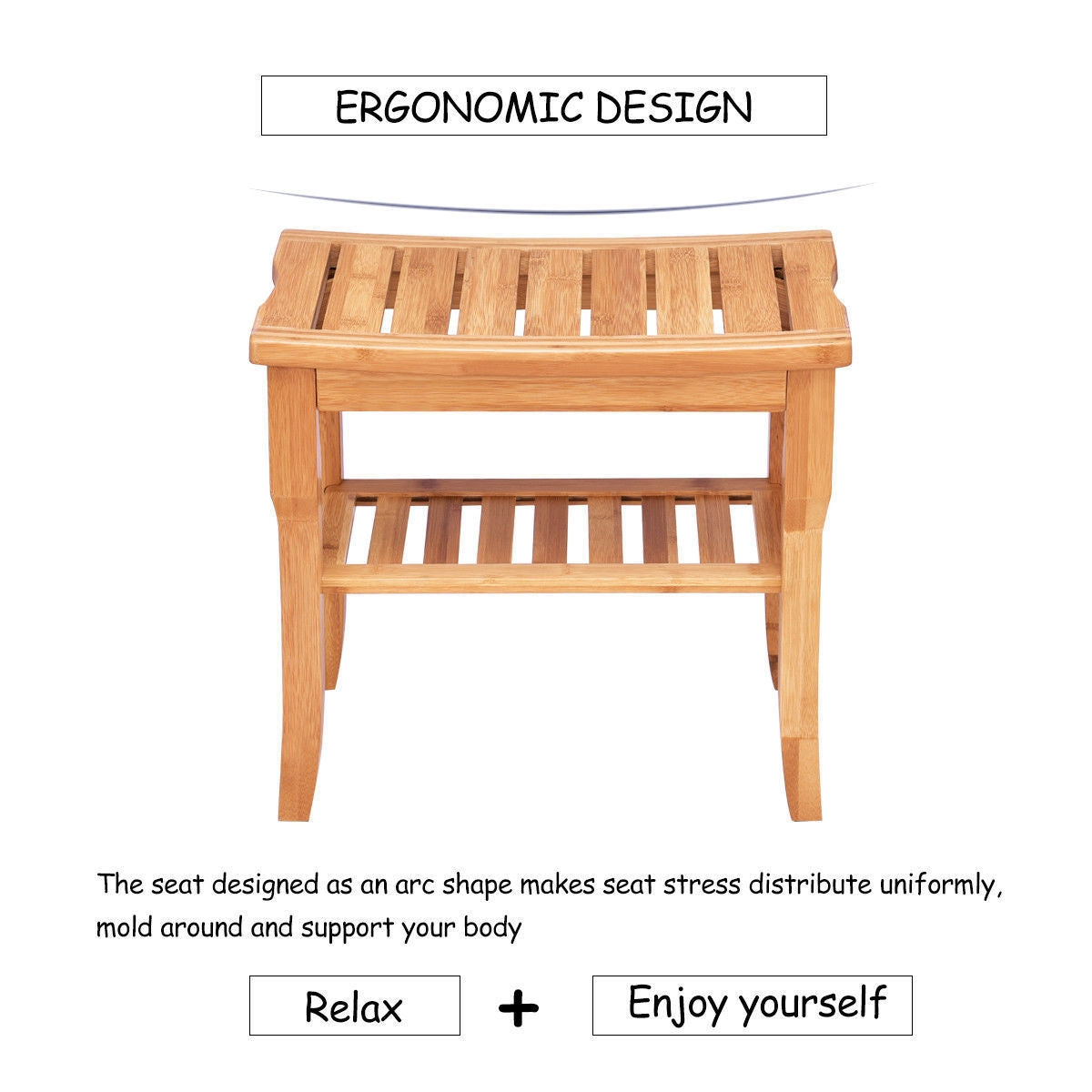 Bamboo Shower Chair Bench with Storage Shelf