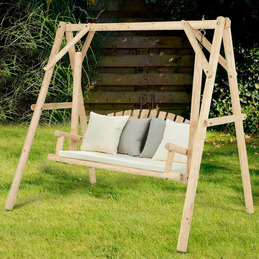 Wooden Porch Swing Bench with Curved Back - 440 lbs Capacity