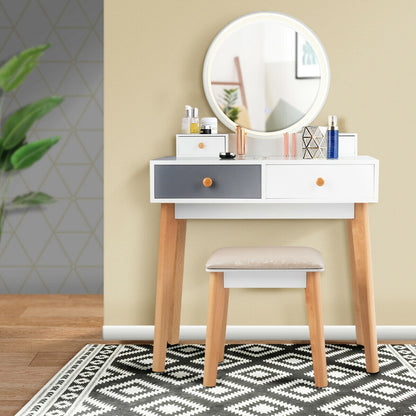 Makeup Vanity Table with Lighted Mirror and 4 Drawers