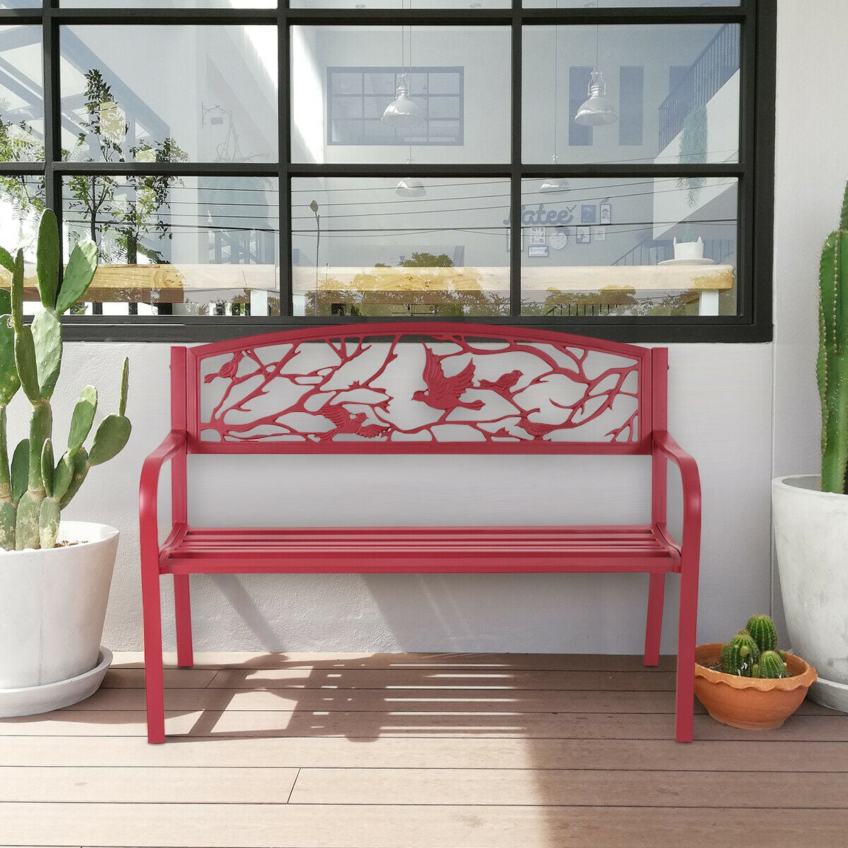 Steel Garden Bench with Cast Iron Back - 500 lb Capacity