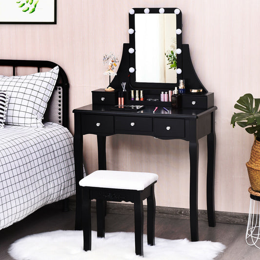 Vanity Table with 10 Dimmable Lights and Cushioned Stool